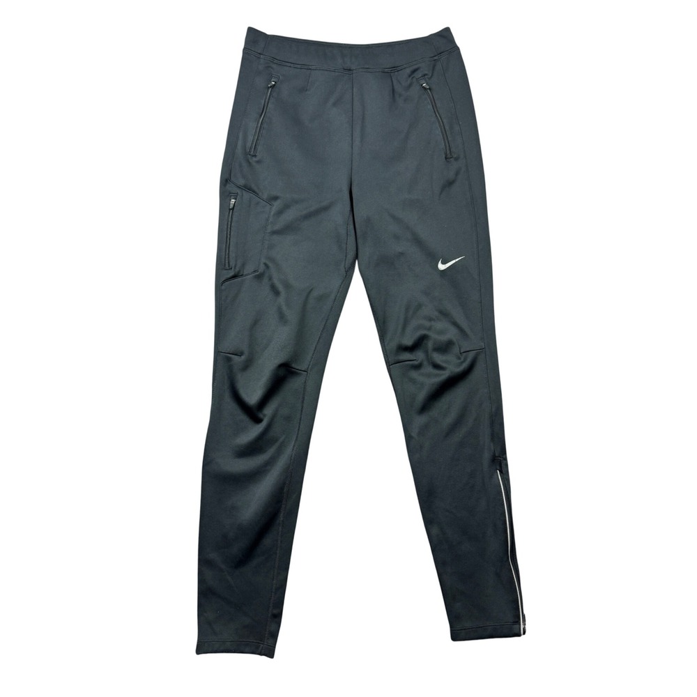 Nike Dri-FIT Mens Small Black Tapered Running Pants Zipper Pockets Sportswear